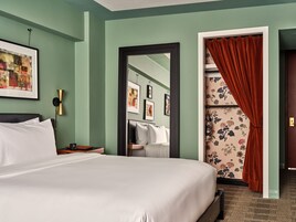 Hypo-allergenic bedding, in-room safe, laptop workspace