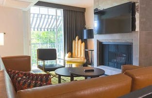 65-inch flat-screen TV with satellite channels, TV, fireplace