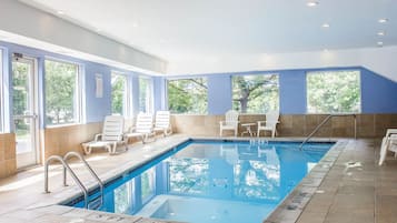 Indoor pool, open 9:00 AM to 10:00 PM, sun loungers