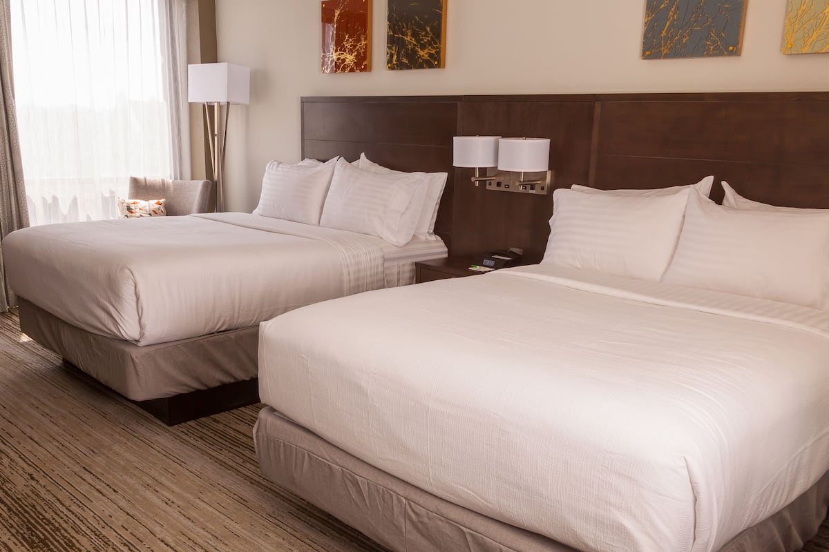 hypo-allergenic bedding, desk, blackout curtains, iron/ironing board