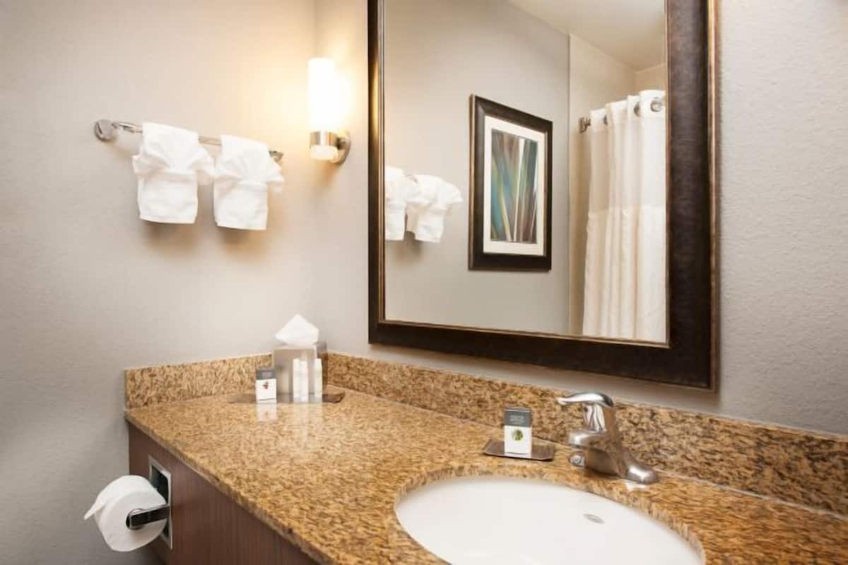 Bathroom | Combined shower/bathtub, free toiletries, hair dryer, towels