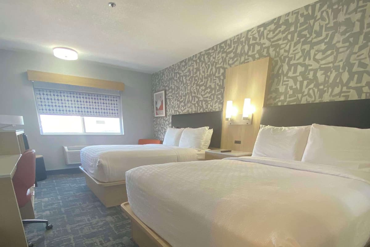 Standard Room, 2 Queen Beds, Non Smoking (Walk-in Shower) | Pillow-top beds, desk, laptop workspace, blackout curtains