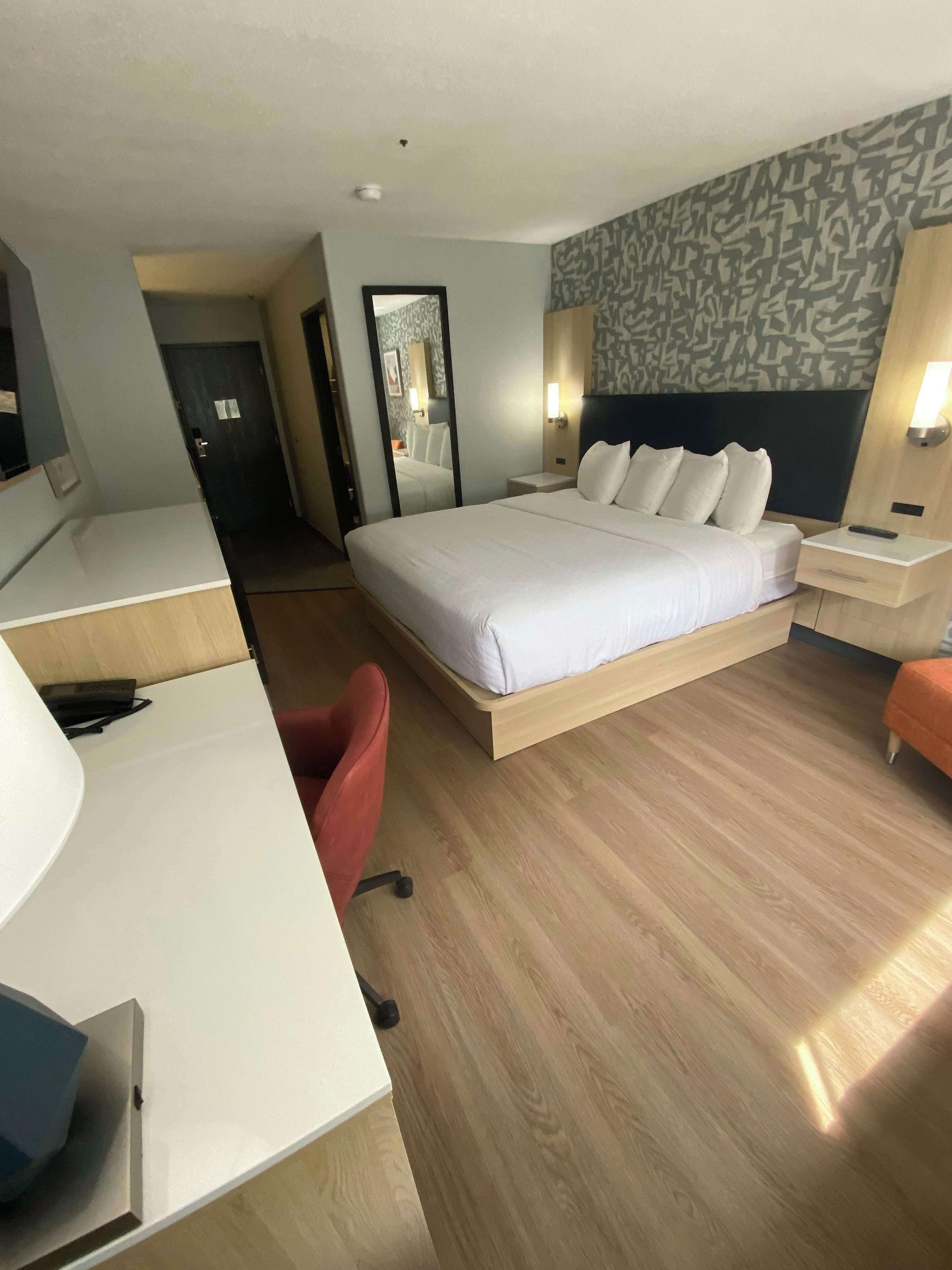 standard room, 1 king bed, non smoking (walk-in shower;pet friendly) | pillow-top beds, desk, laptop workspace, blackout curtains