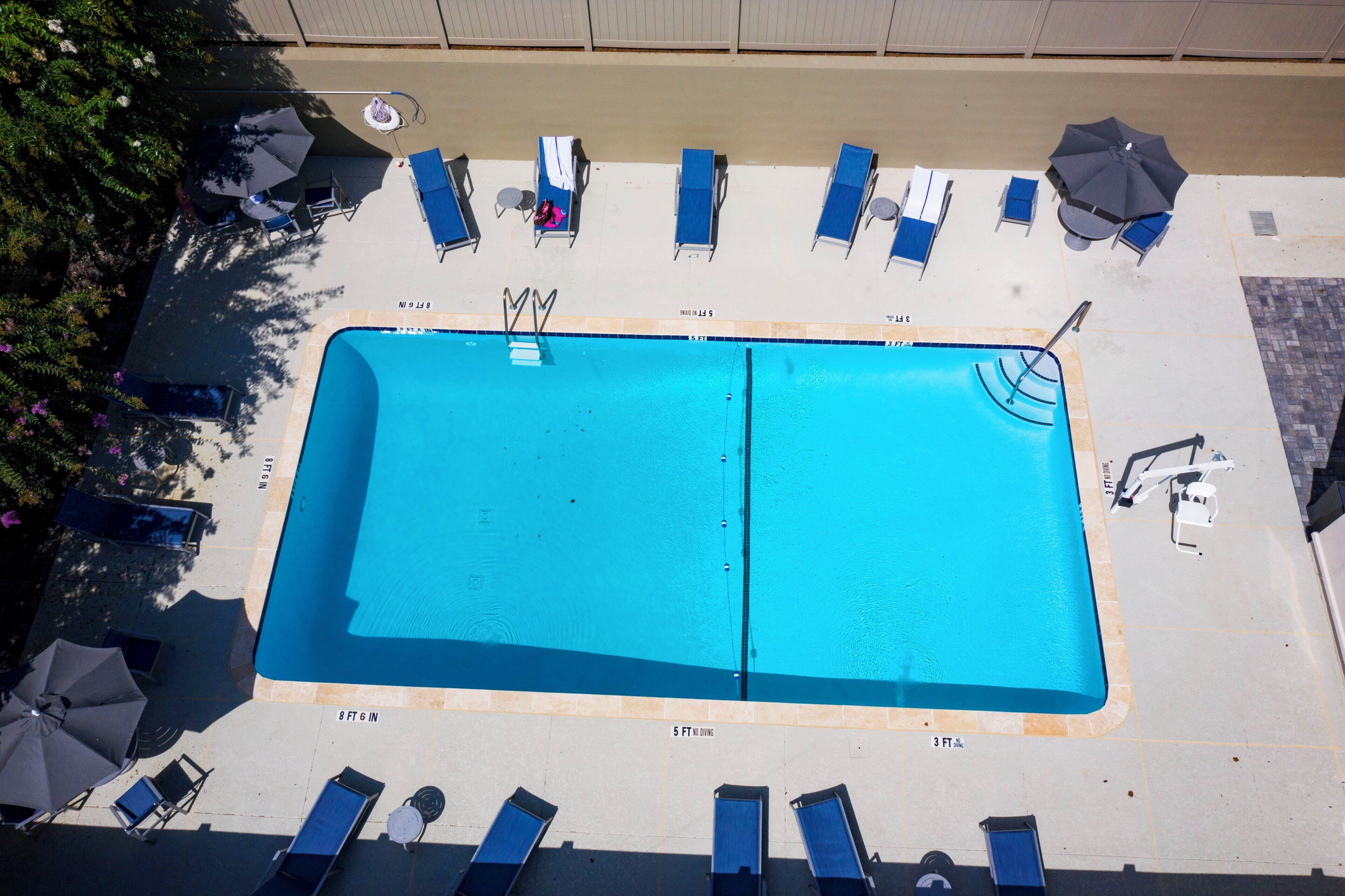 Seasonal outdoor pool, open 9 AM to 9 PM, sun loungers