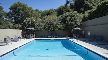 Seasonal outdoor pool, open 9 AM to 9 PM, sun loungers