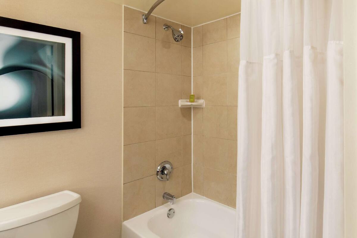 Baño | Secadora de cabello, toallas, jabón, shampoo