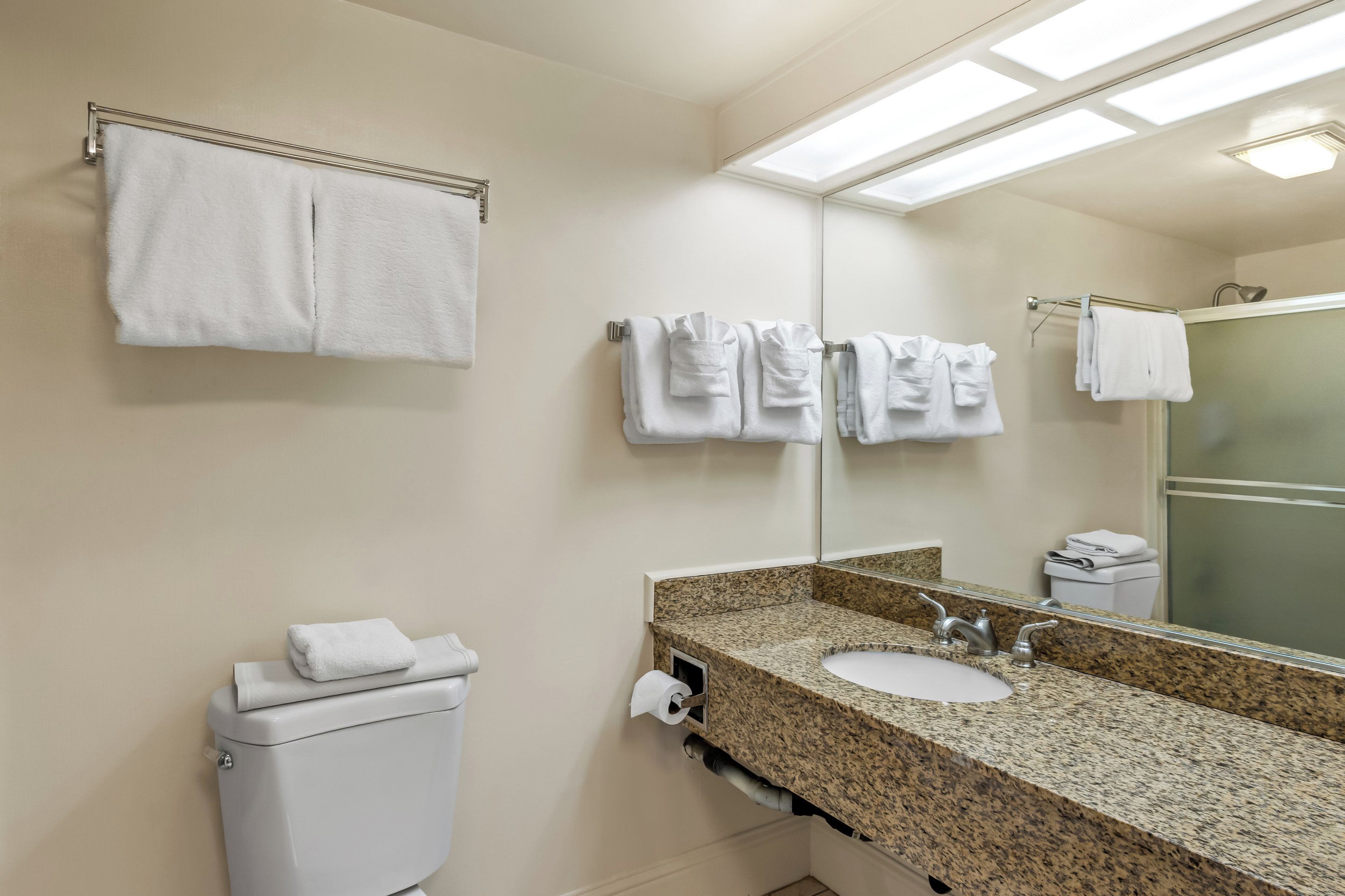 A bathroom with a toilet, sink, and towel rack.