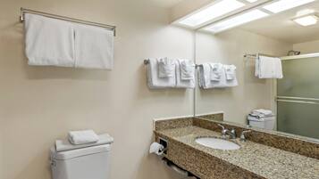 A bathroom with a toilet, sink, and towel rack.