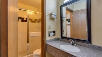 Een douche, gratis toiletartikelen, een haardroger, handdoeken