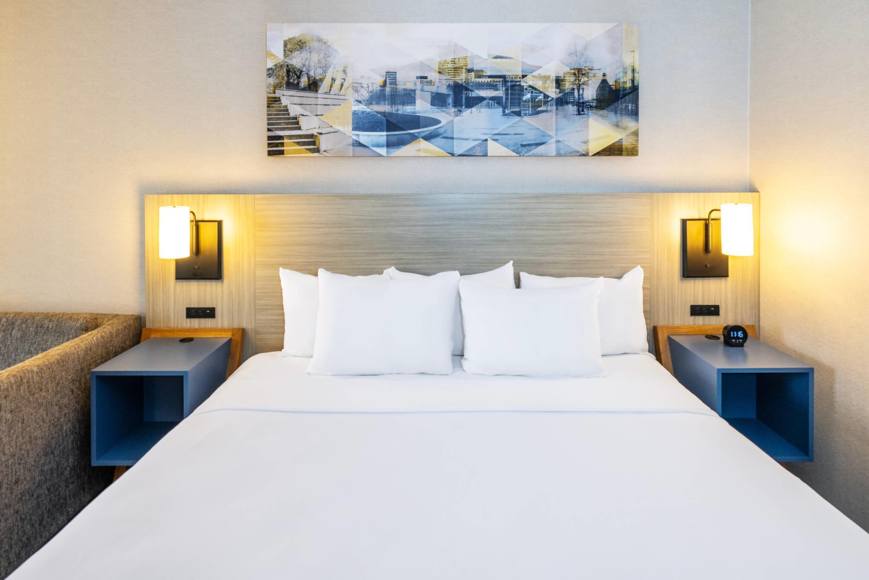 Premium bedding, desk, blackout curtains, iron/ironing board