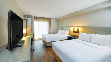 Premium bedding, desk, blackout drapes, iron/ironing board