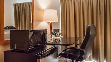 Premium bedding, desk, blackout drapes, iron/ironing board