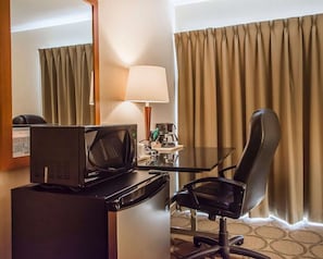 Premium bedding, desk, blackout curtains, iron/ironing board