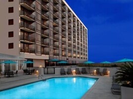 Indoor pool, outdoor pool, pool umbrellas, sun loungers