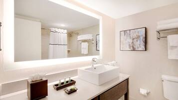 Eco-friendly toiletries, hair dryer, towels, soap