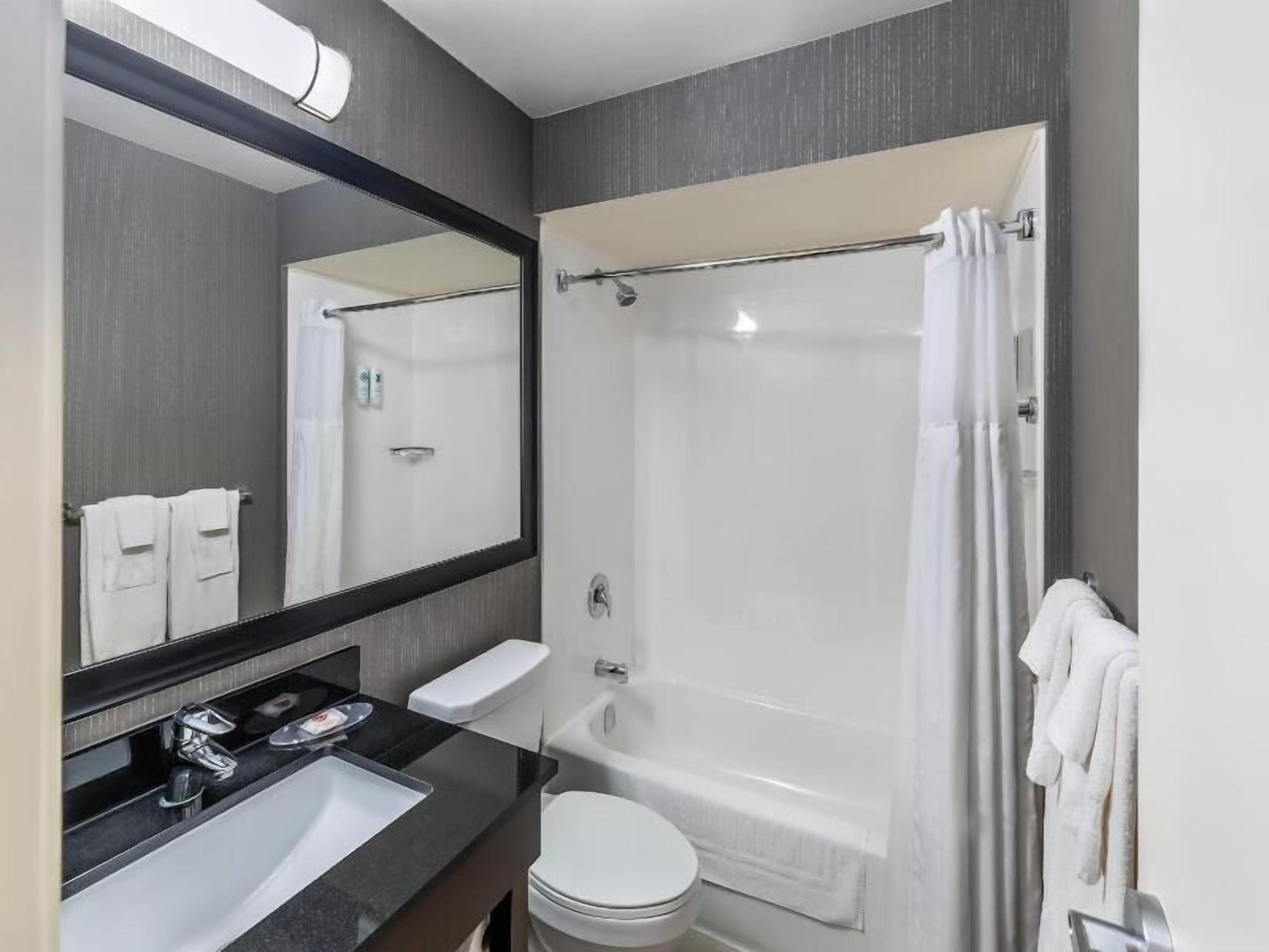 Baño | Tina con regadera, amenidades de baño gratuitas, secadora de cabello 