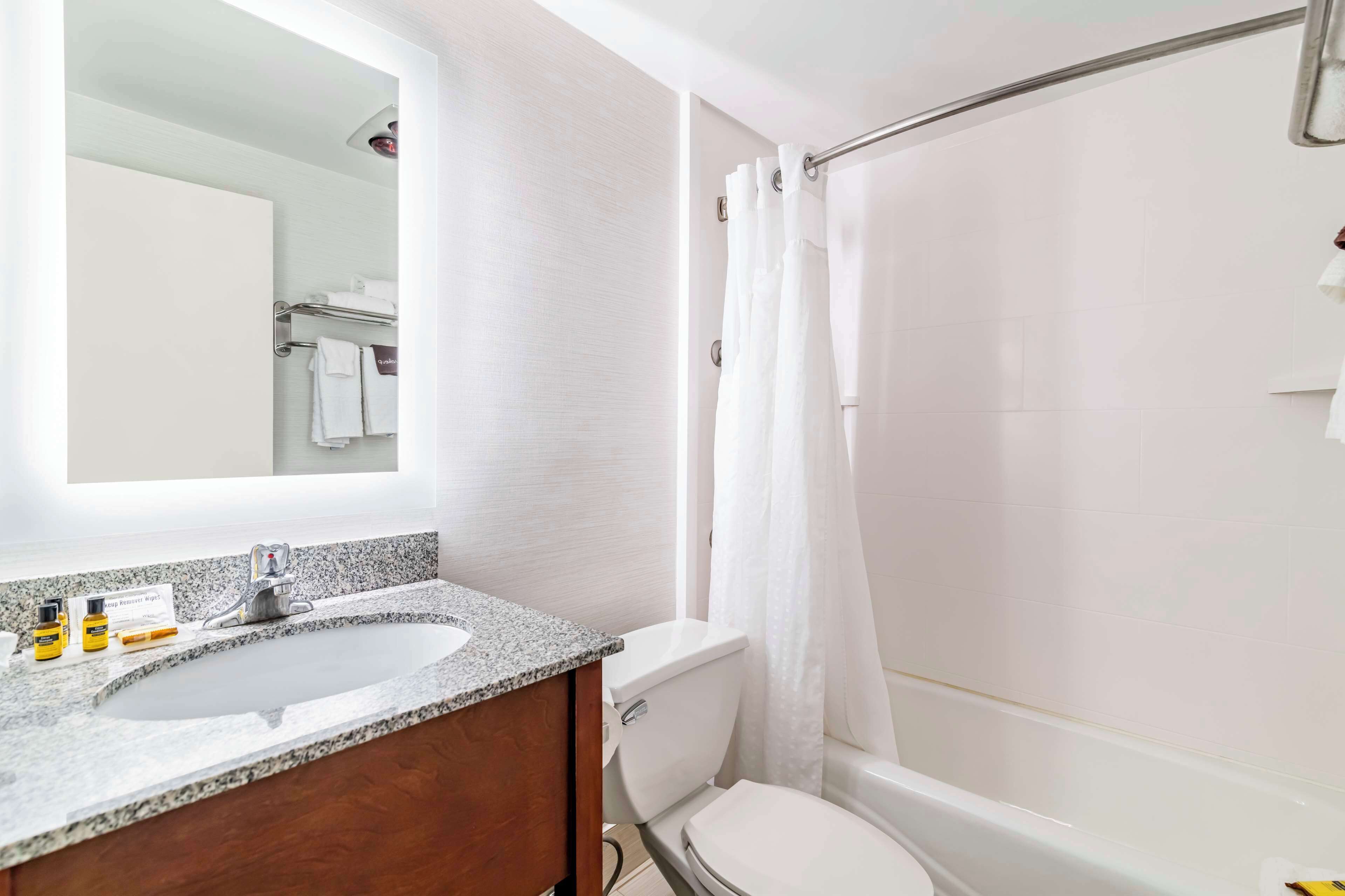 standard room, 1 king bed, non smoking, refrigerator & microwave (larger room) | bathroom | free toiletries, hair dryer, towels, soap