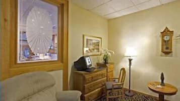 Desk, blackout curtains, iron/ironing board, rollaway beds