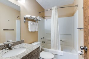 Standard Room, 2 Queen Beds, Non Smoking | Bathroom | Combined shower/tub, free toiletries, hair dryer, towels