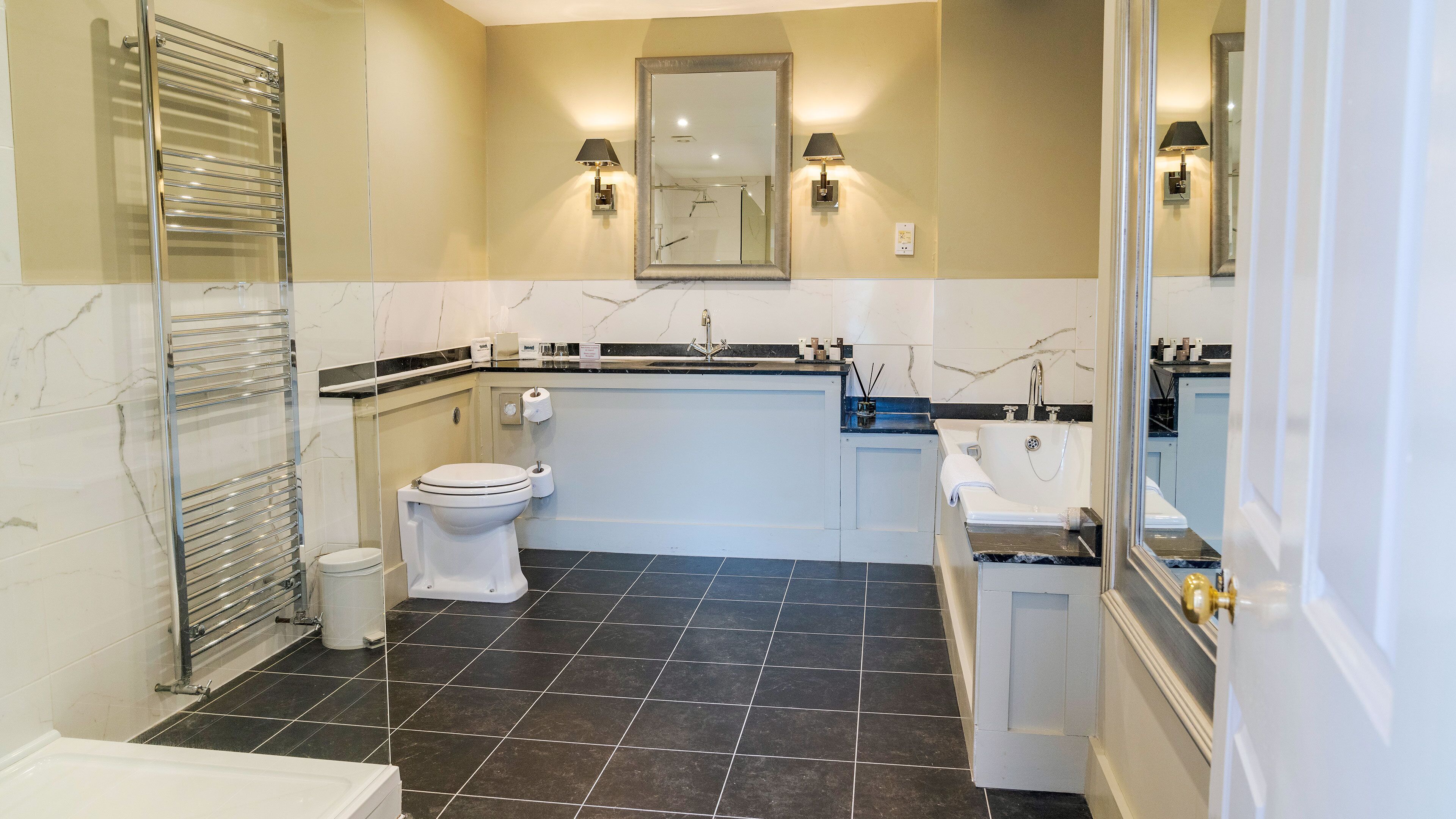 free toiletries, hair dryer, bathrobes, towels