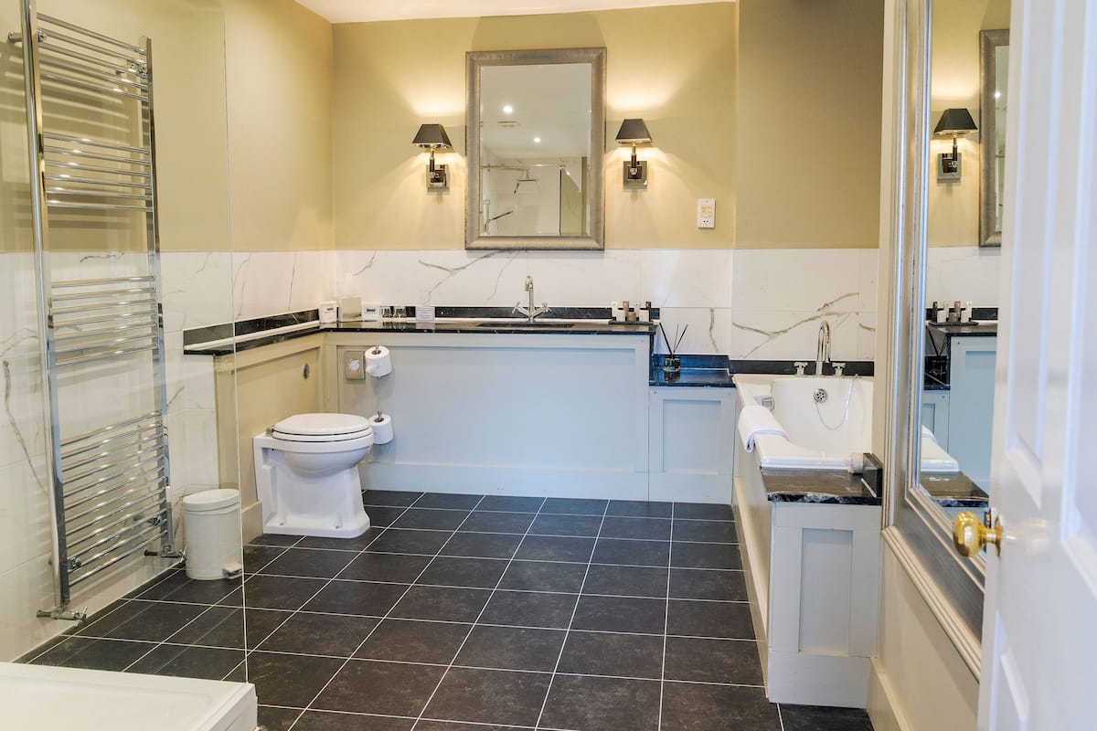 free toiletries, hair dryer, bathrobes, towels