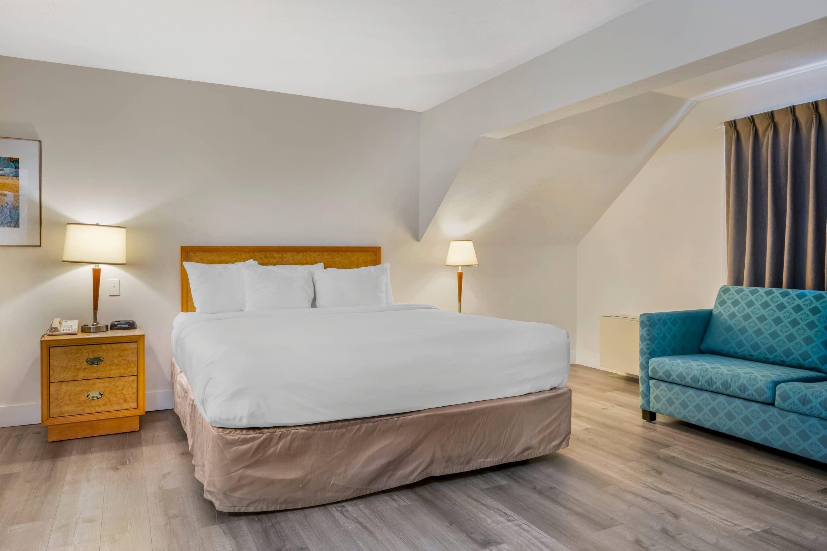 Bureau, rideaux occultants, fer et planche à repasser