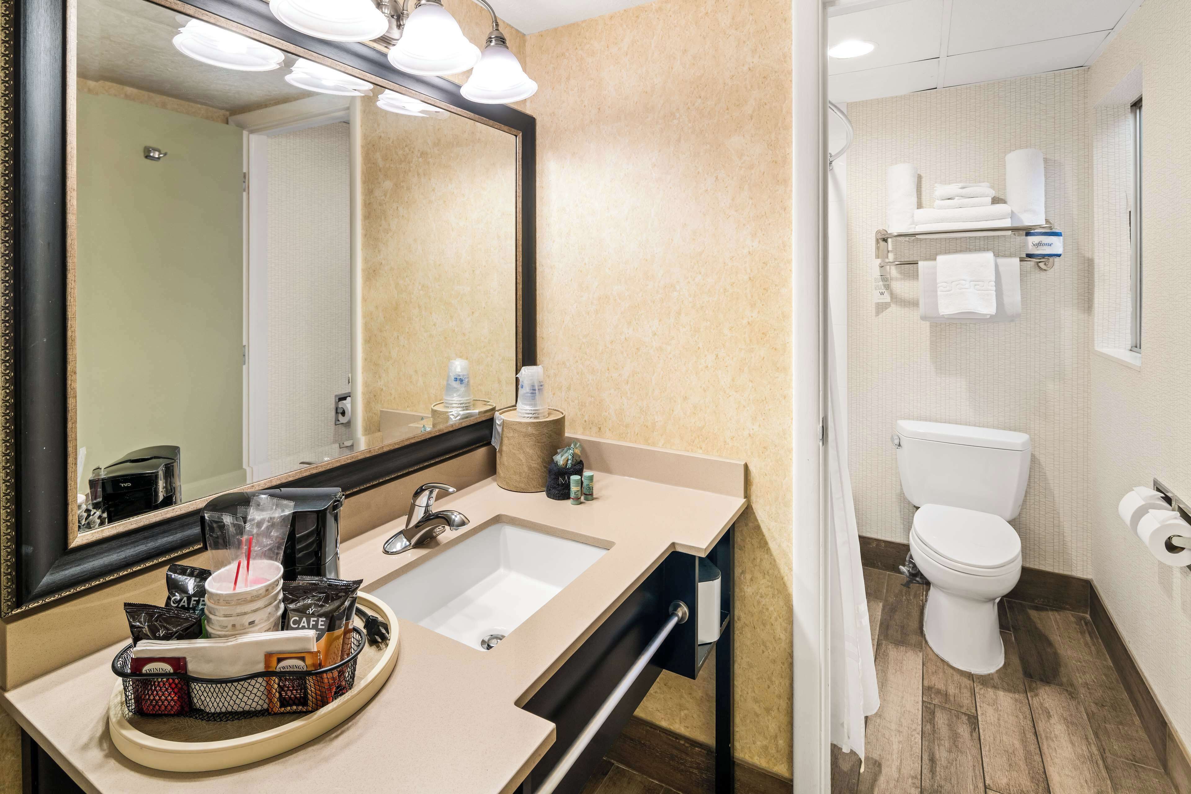 standard room, 2 queen beds, non smoking, refrigerator & microwave (pet friendly) | bathroom | combined shower/bathtub, designer toiletries, hair dryer, towels