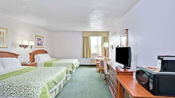 Standard Room, 2 Queen Beds, Non Smoking | In-room safe, desk, laptop workspace, blackout drapes