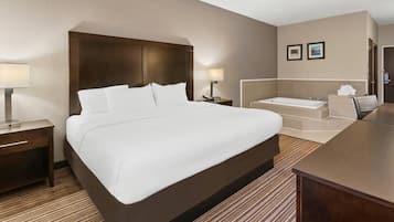 Room, 1 King Bed, Non Smoking, Jetted Tub | Desk, iron/ironing board, free WiFi, bed sheets