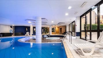 Indoor pool, open 8:00 AM to 9:00 PM, sun loungers