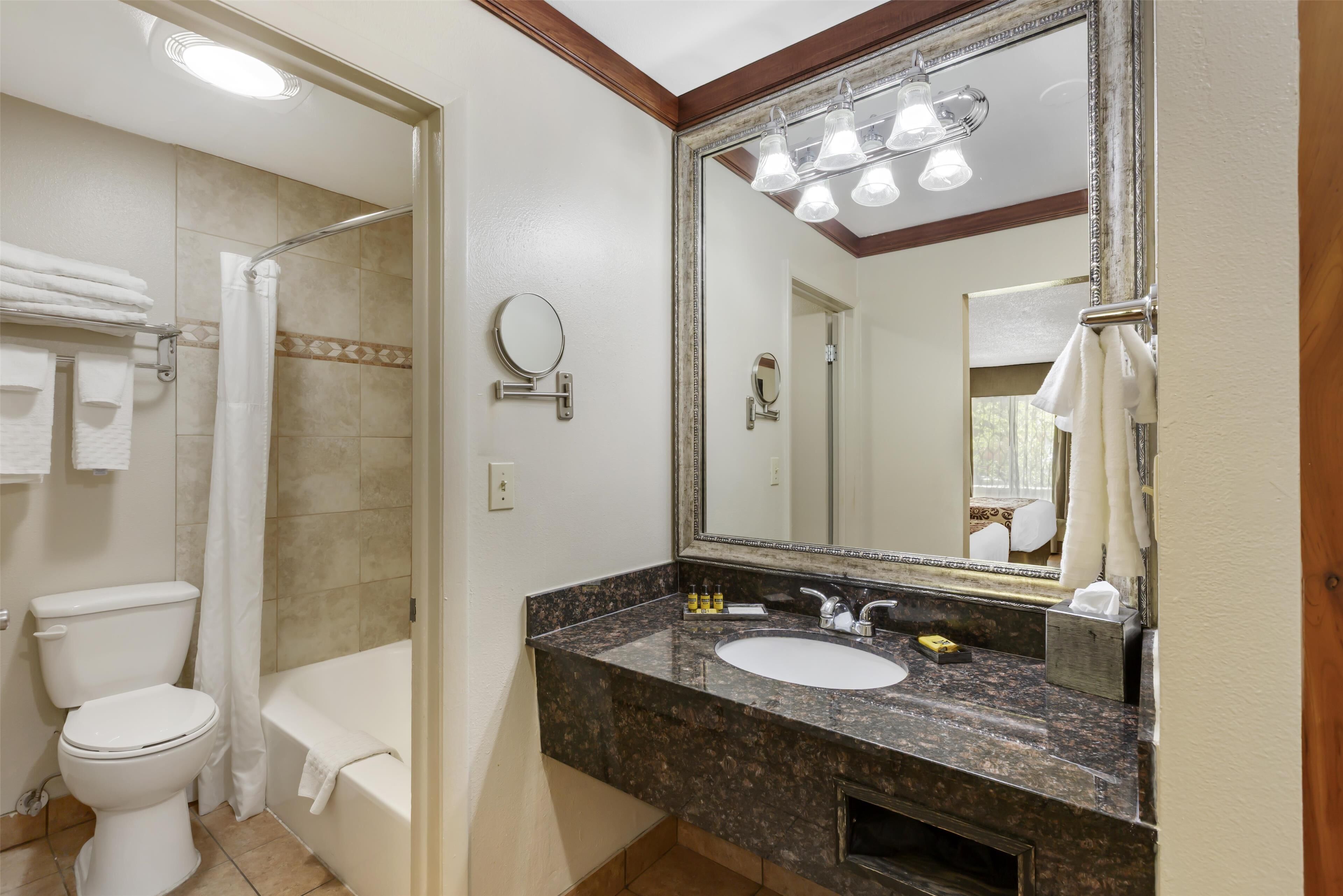 standard room, 2 queen beds, non smoking, refrigerator & microwave | bathroom | free toiletries, hair dryer, towels