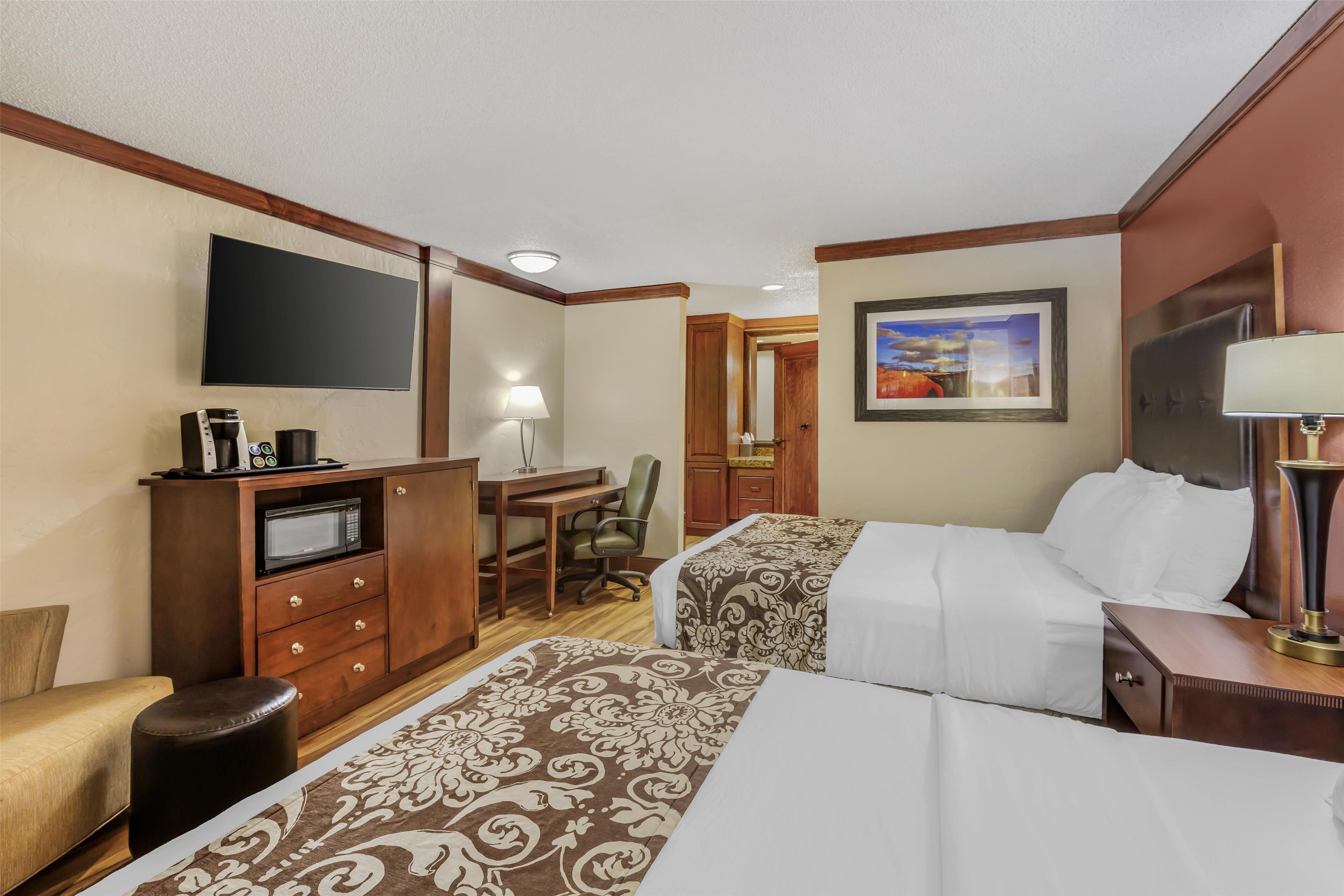 standard room, 2 queen beds, accessible, bathtub | desk, blackout curtains, iron/ironing board, free cots/infant beds