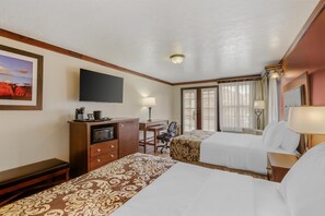 Down comforters, pillowtop beds, desk, blackout drapes