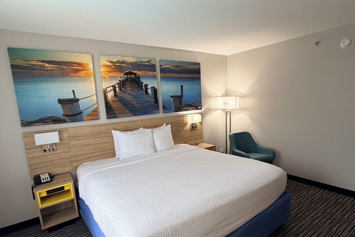 In-room safe, desk, iron/ironing board, cribs (free)