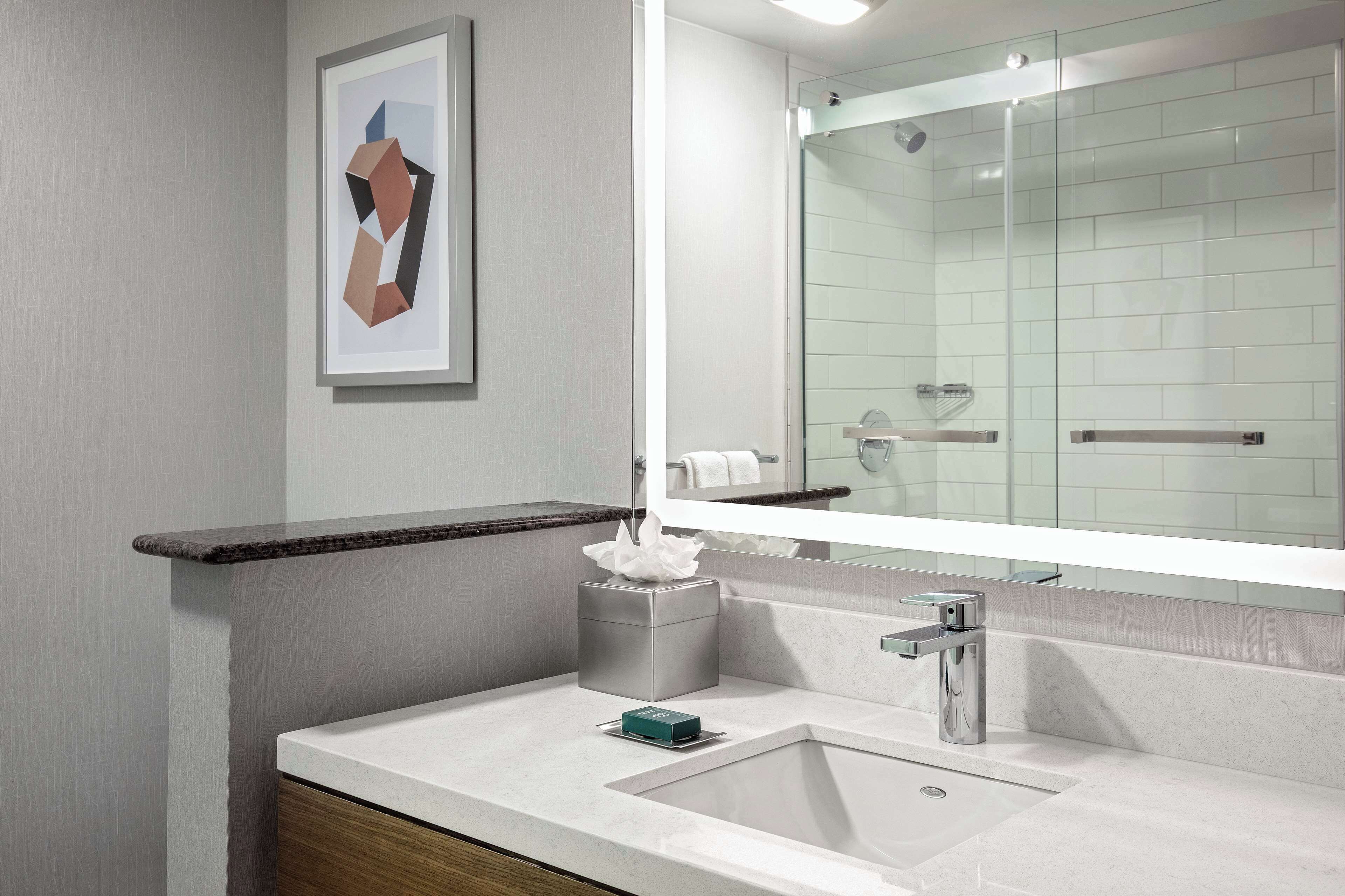 combined shower/bathtub, free toiletries, hair dryer, bathrobes