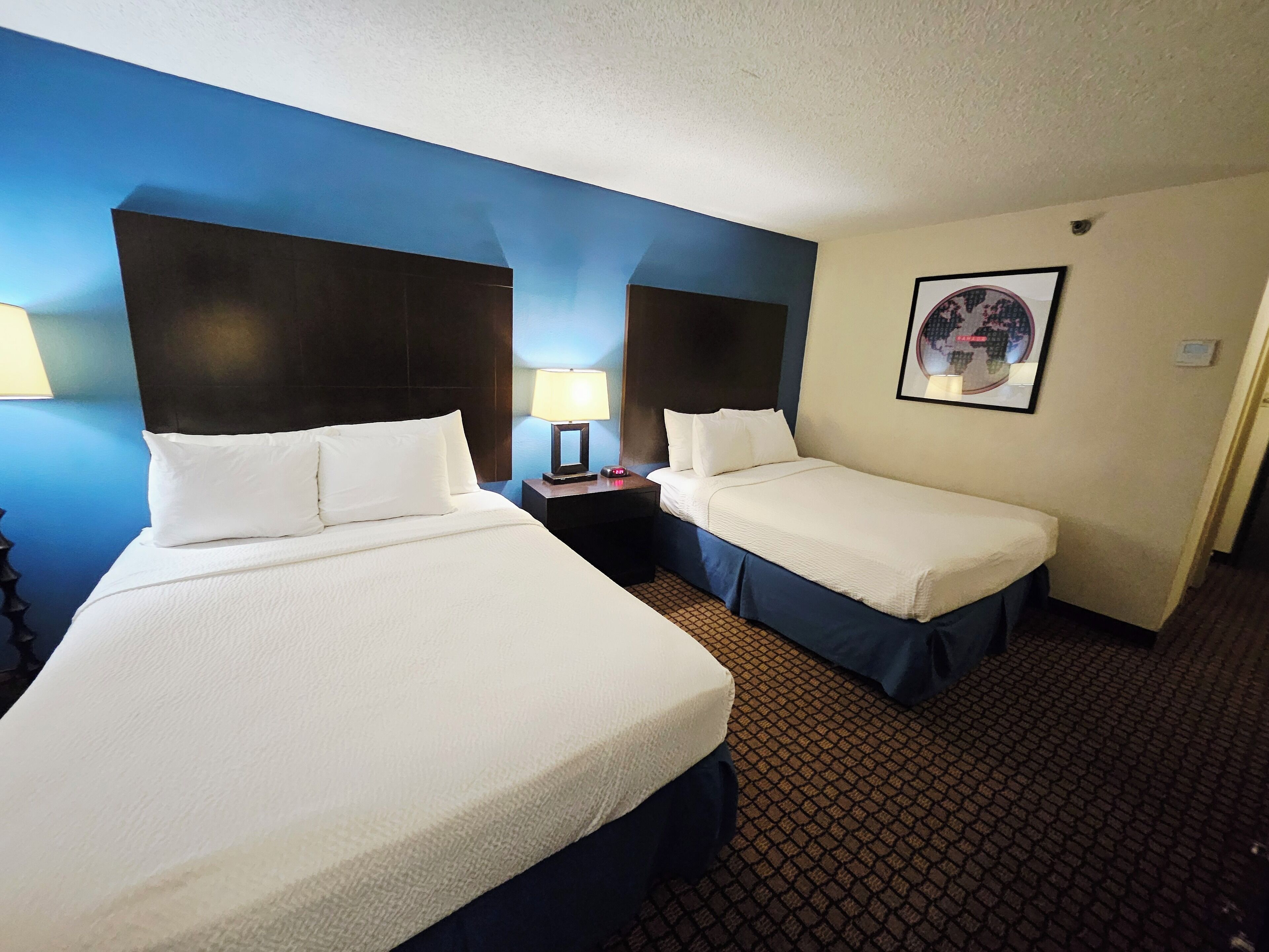 Room, 2 Queen Beds, Non Smoking | Desk, laptop workspace, blackout drapes, iron/ironing board