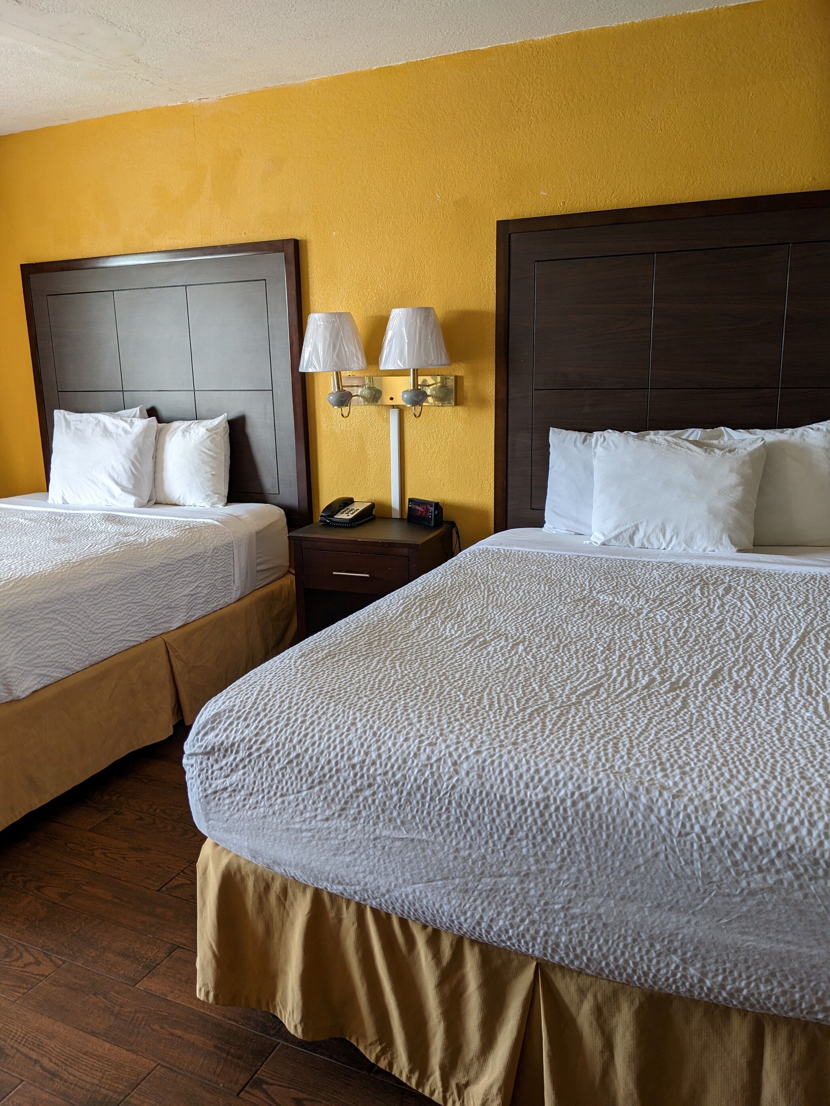 Deluxe Room, 2 Queen Beds, Non Smoking | Desk, laptop workspace, blackout drapes, iron/ironing board