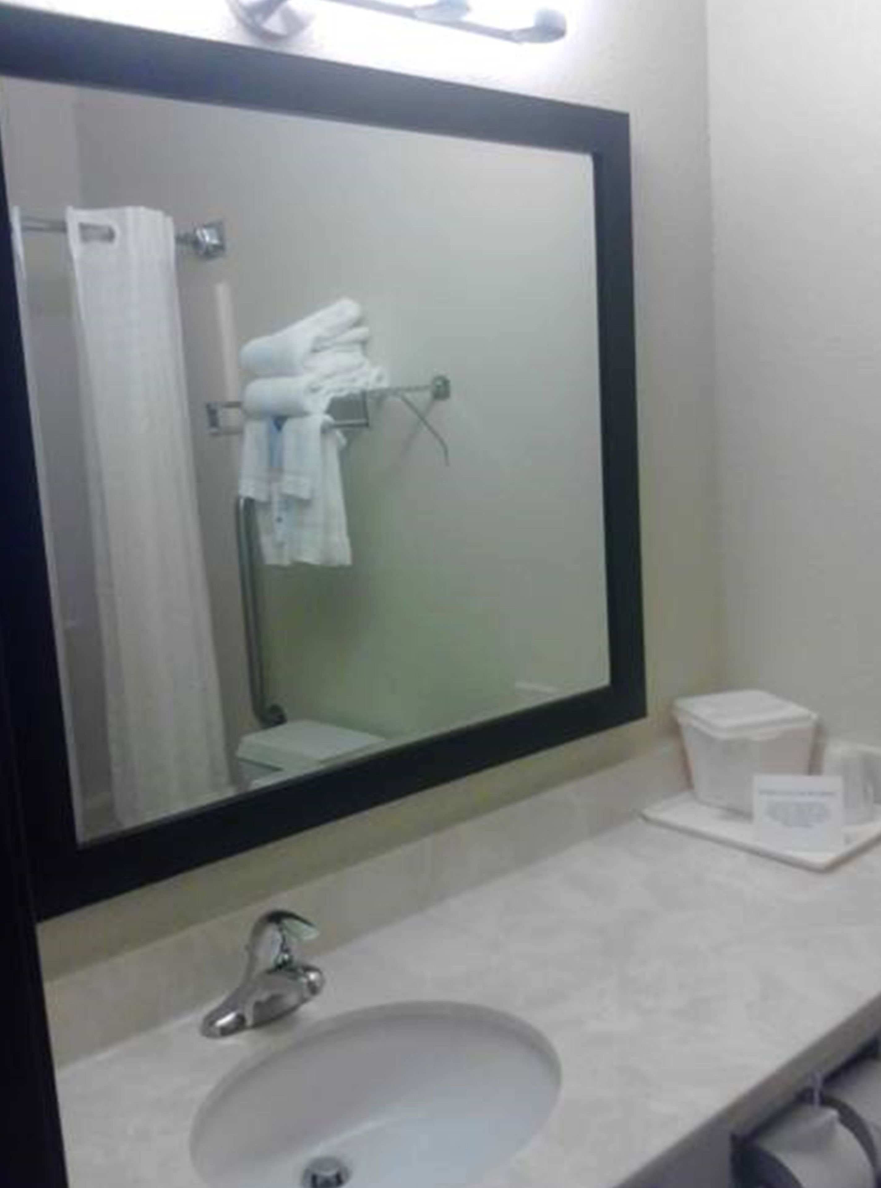 combined shower/bathtub, free toiletries, hair dryer, towels