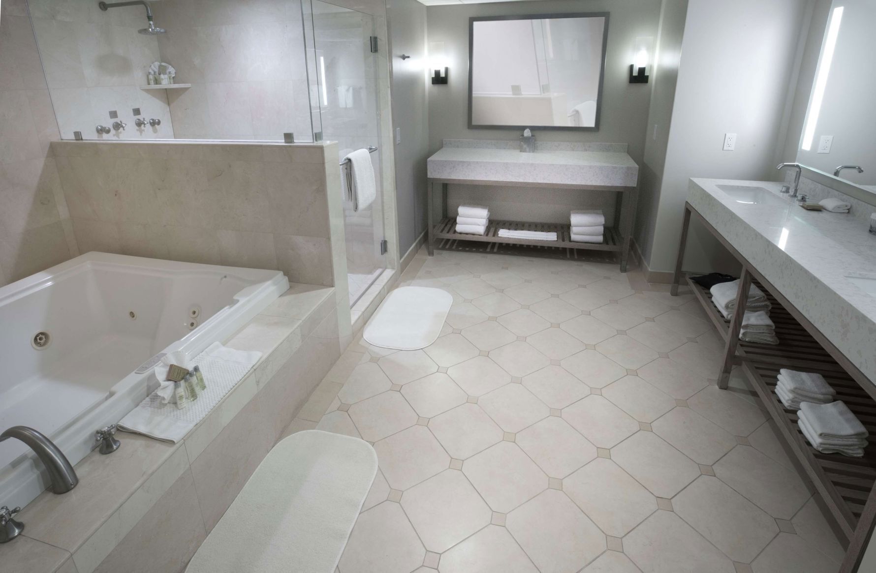 Bathroom | Designer toiletries, hair dryer, towels
