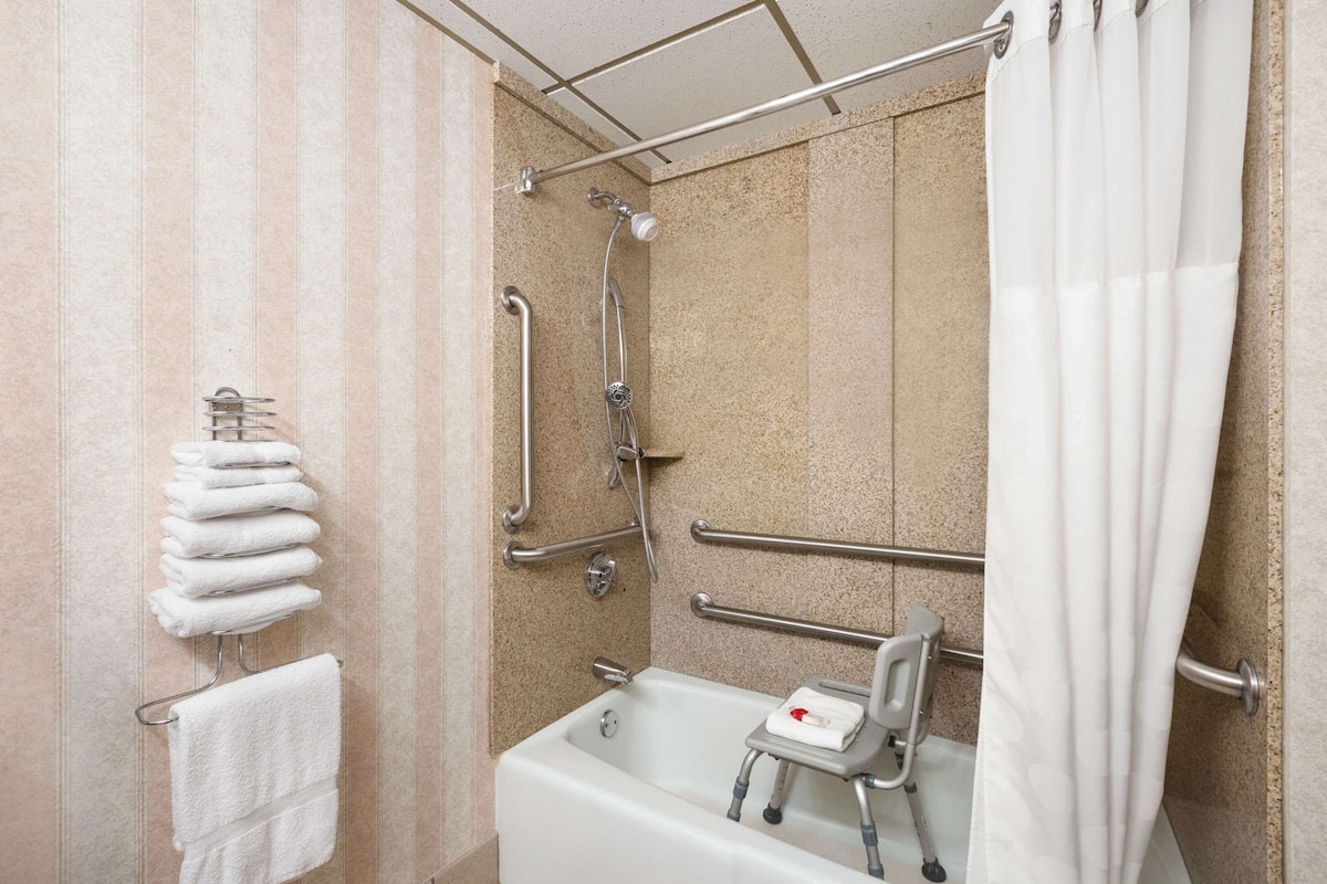 free toiletries, hair dryer, towels