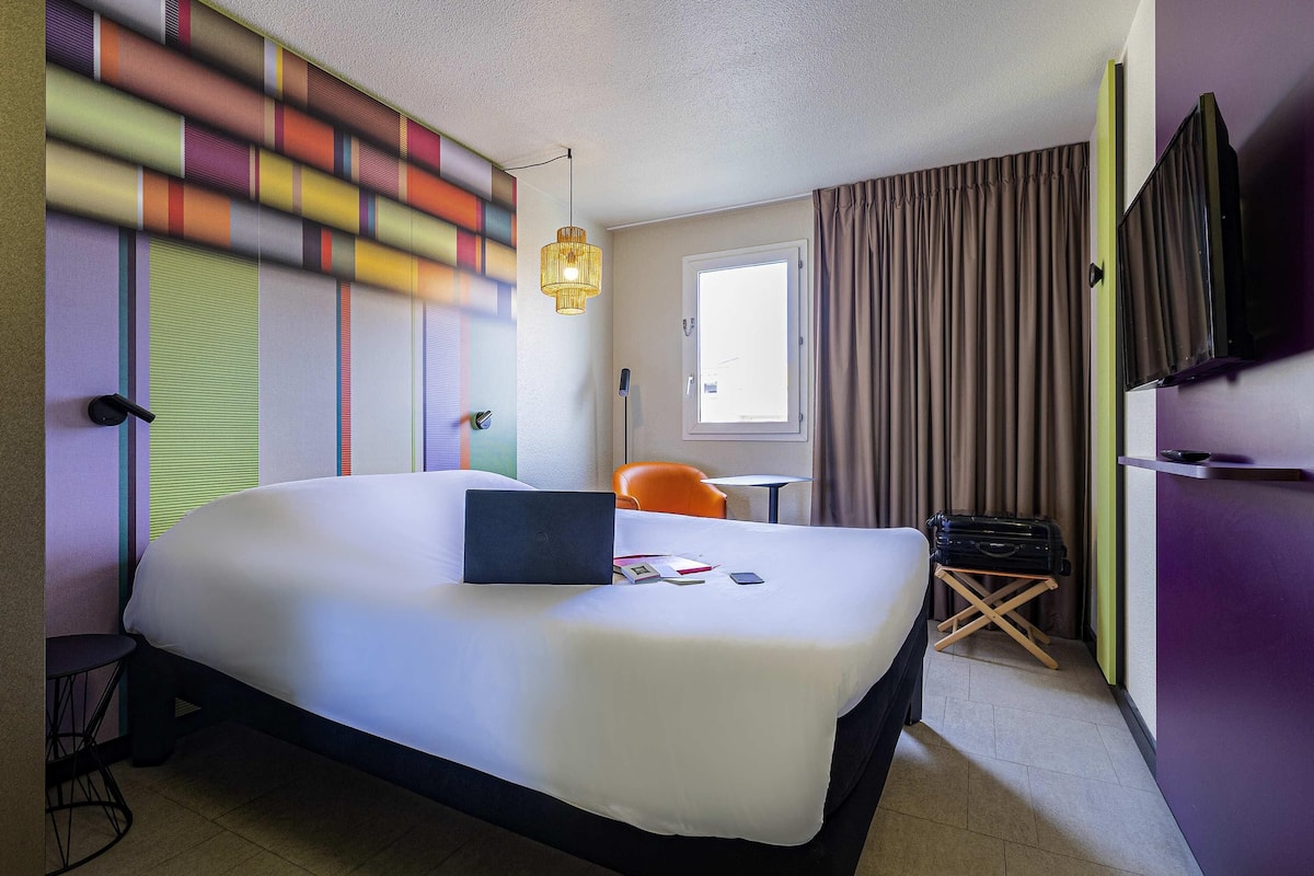 Desk, blackout curtains, soundproofing, iron/ironing board