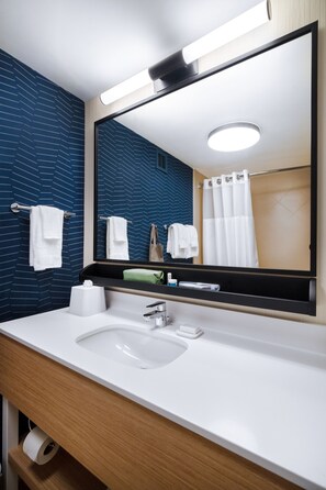 Combined shower/bathtub, eco-friendly toiletries, hair dryer, towels