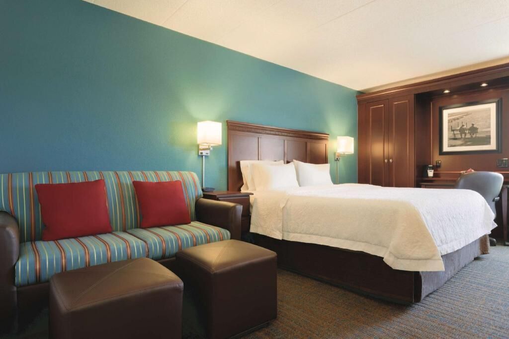 Premium bedding, desk, blackout drapes, iron/ironing board