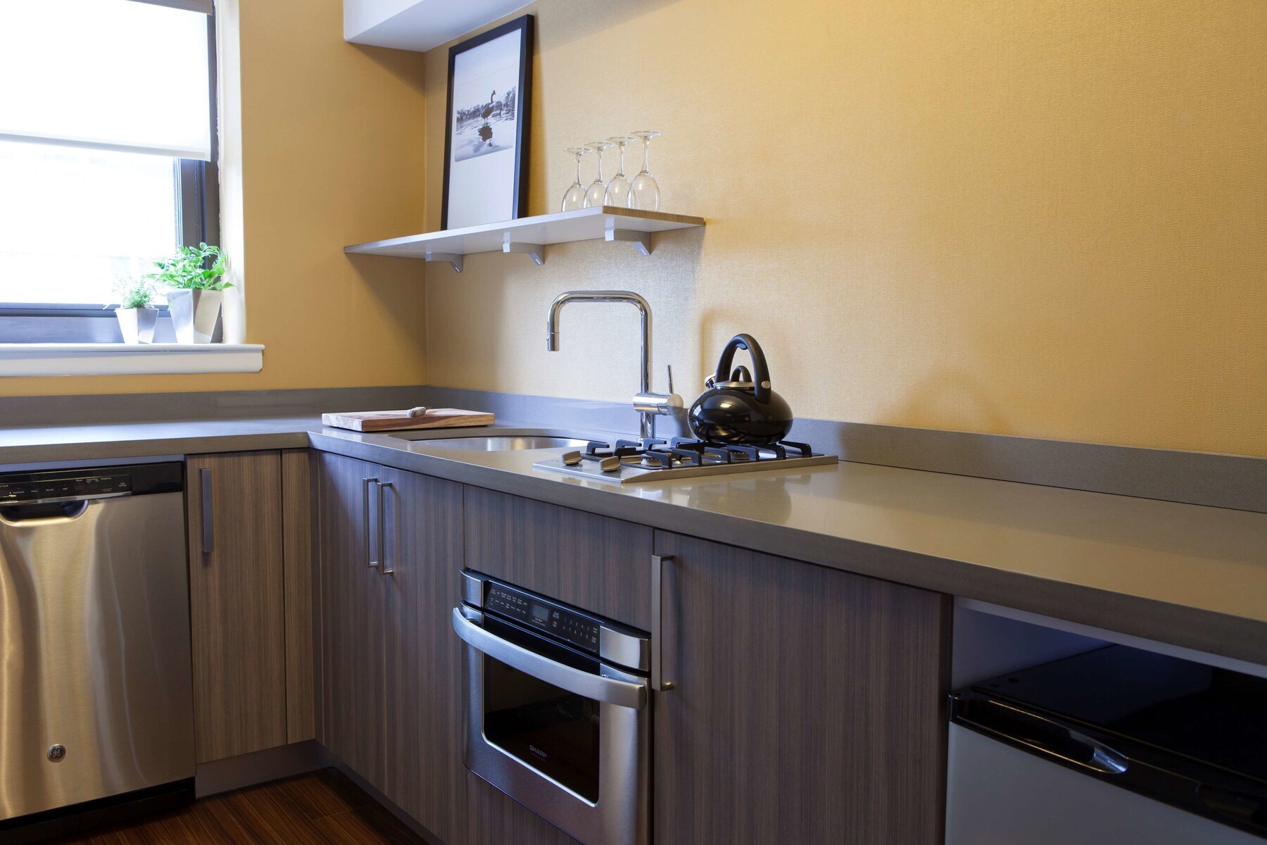 Coffee/tea maker, fridge