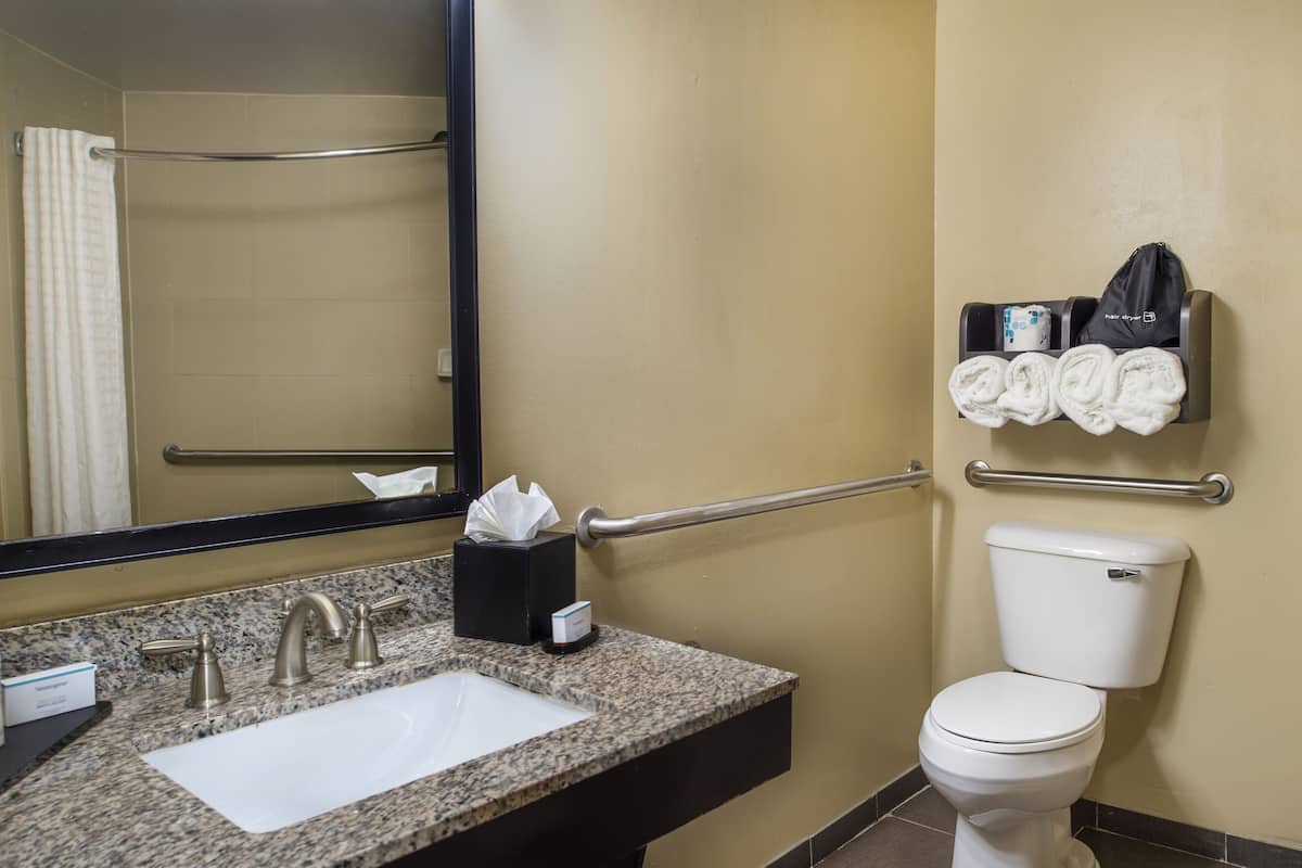 free toiletries, hair dryer, towels