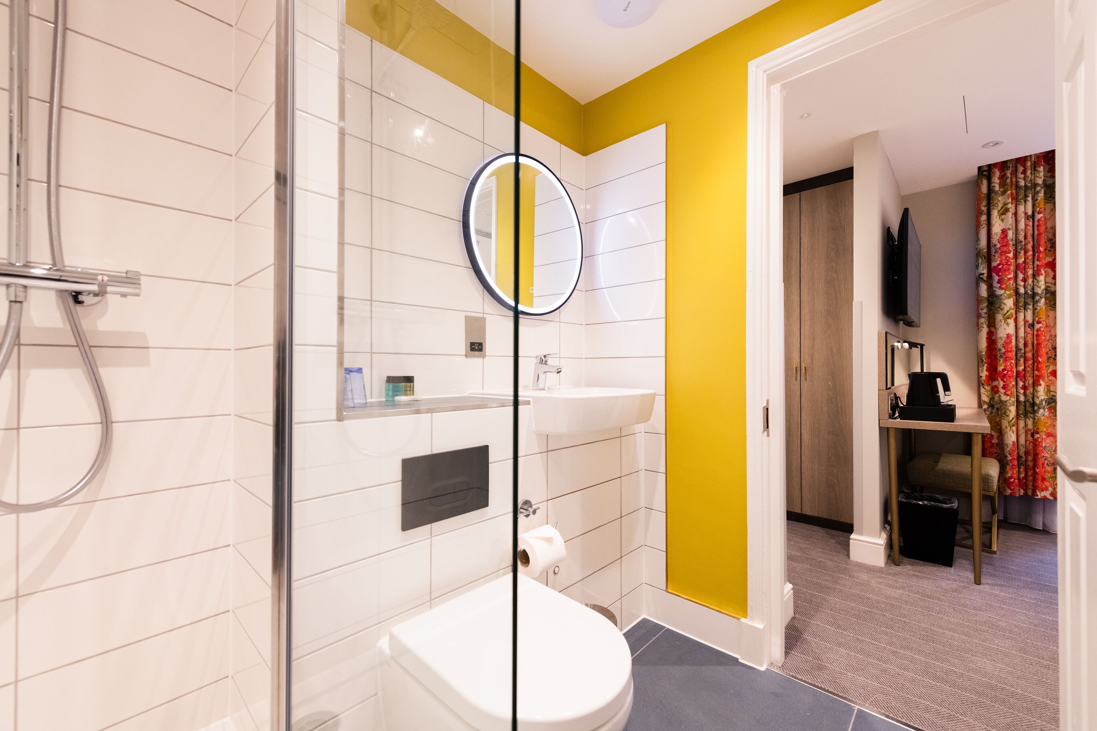 small double | bathroom | shower, rainfall showerhead, free toiletries, hair dryer