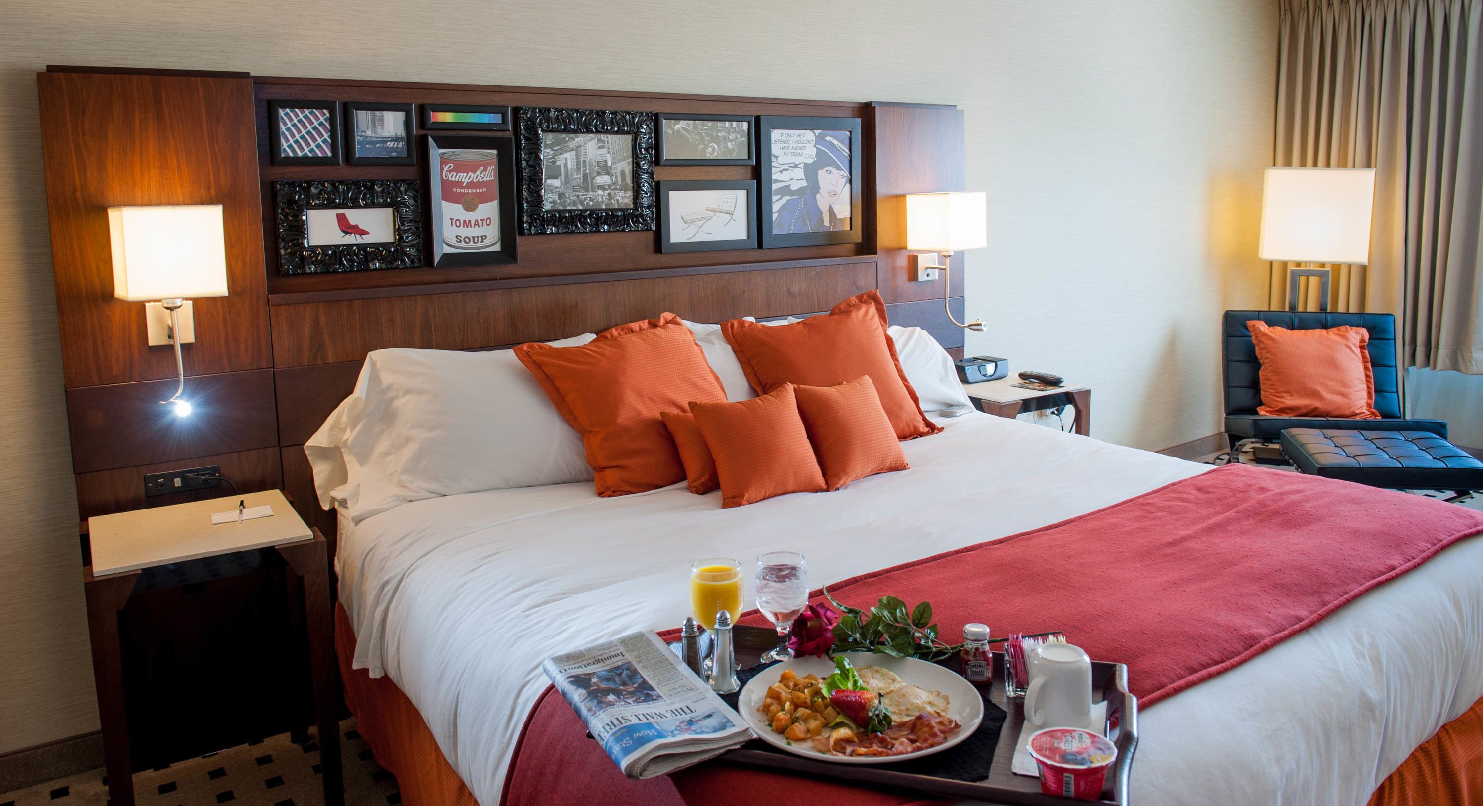 Down comforters, pillowtop beds, in-room safe, desk