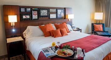 Down comforters, pillowtop beds, in-room safe, desk