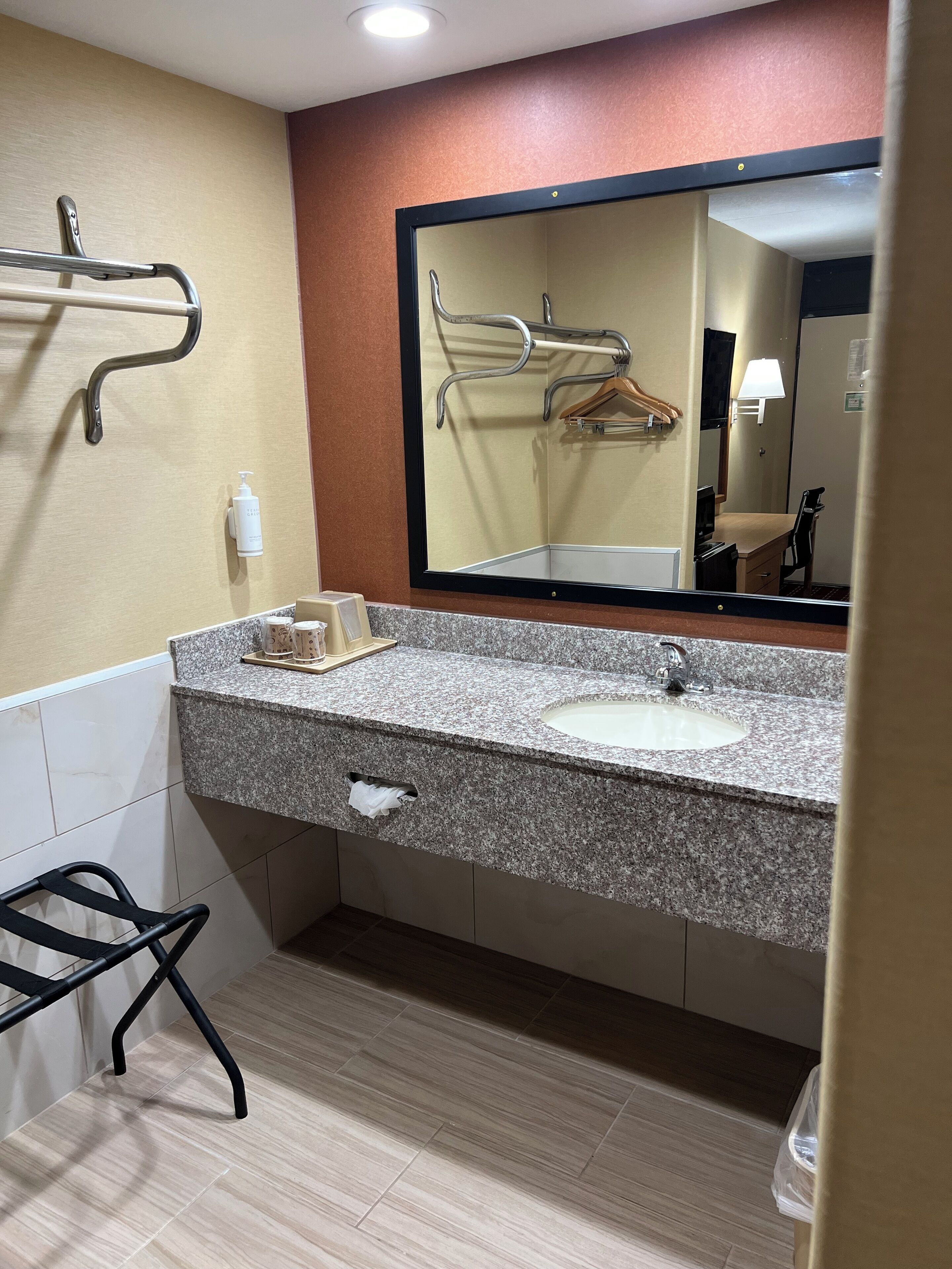 combined shower/bathtub, free toiletries, hair dryer, towels