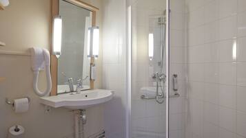 Shower, eco-friendly toiletries, hair dryer, towels